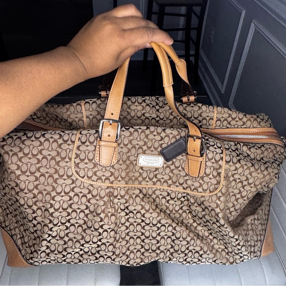 Coach Signature Canvas Duffle / Weekender Bag – Brown & Tan